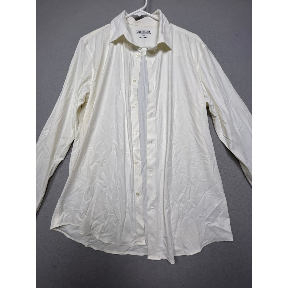Zara Button Down Shirt Cotton Blend Off White Large Mens